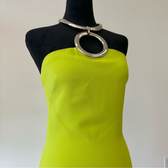 Elie Saab Tubular Choker Halter Crepe Gown Lime Green Color - Picture 8 of 16